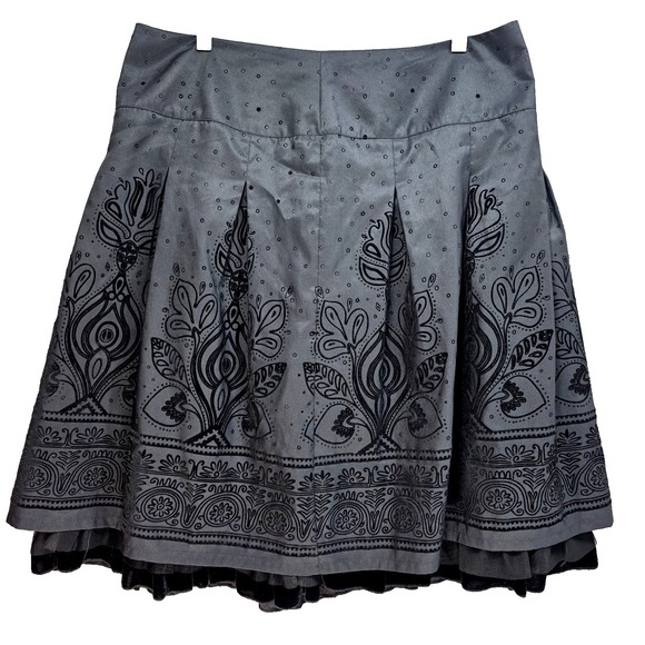 Apt 9 Dresses & Skirts - Y2K Floral Embroidered Skirt Black Pleated Gypsy Fairy Wimsigoth‎ Witchy Sz 12